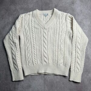 JW Anderson x Uniqlo Womens S Cream Cable Knit V-Neck Sweater Preppy Fisherman